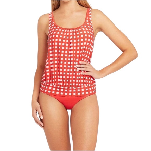 NWT Sea Level Swim‎ Australia Women's Red Gingham Tankini Top Swimwear Summer - Picture 1 of 8